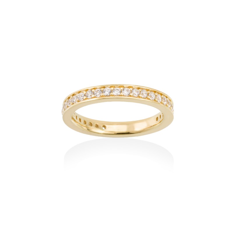 Anillo alianza en plata dorada y circonitas
