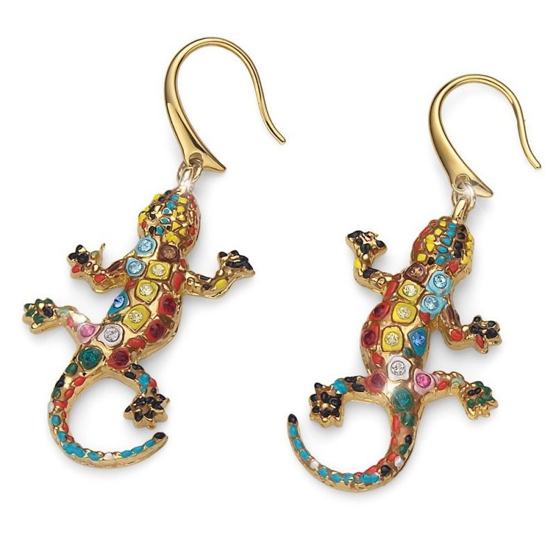 PENDIENTES LAGARTO MULTICOLOR DORADO